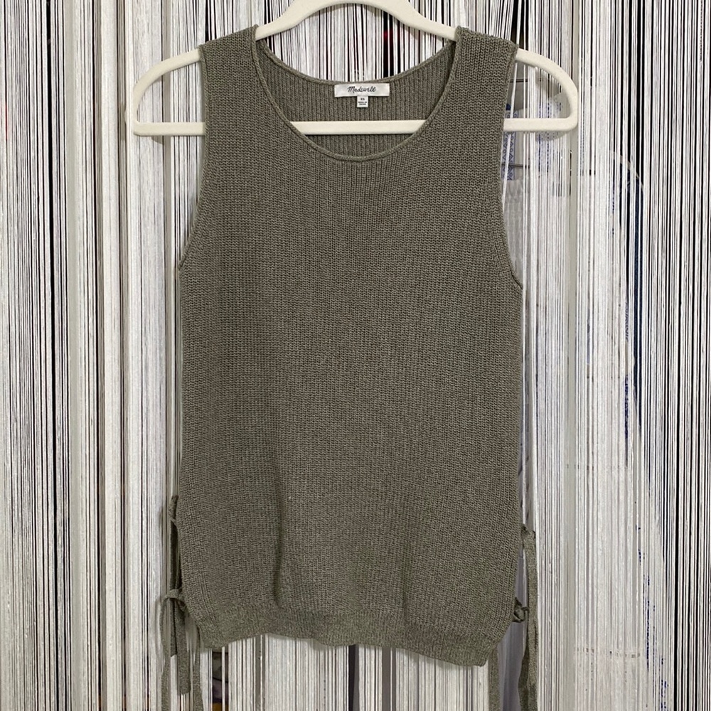 Madewell Sleeveless Khaki Sweater with Side Ties